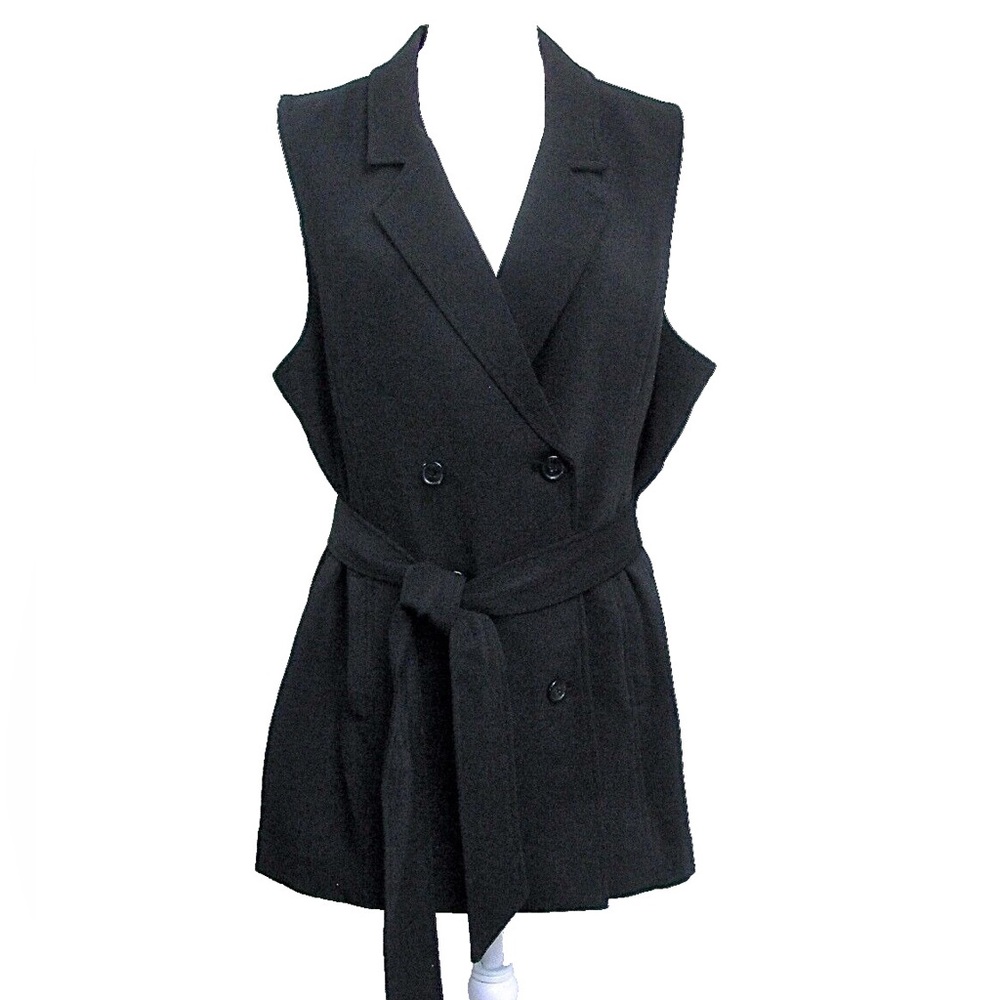 Simply Vera Wang Double-Breasted Black Sleeveless Belted Vest/Mini Dress